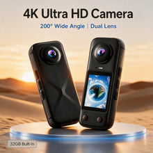 Load image into Gallery viewer, New Panoramic Action Camera Front & Rear Dual Lens 200° Wide‑Angle, 2.0 Inch Screen Handheld Vlog Cam Magnetic Lens Cover