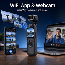Load image into Gallery viewer, Pocket Vlogging Camera for YouTube, Handheld Gimbal Blogging Cam | 330° Rotating Lens &amp; Face Tracking, 4k Video &amp; 75mp Photos, Wifi Sharing &amp; Webcam Function, 1.72" Touch Screen for Beginner
