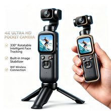 Load image into Gallery viewer, 4K Pocket Handheld Gimbal Vlog Camera 330° Rotation Lens Stabilization IPS Touch Screen WiFi Connection Portable Action Camera
