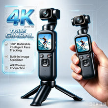 Load image into Gallery viewer, 4K Pocket Handheld Gimbal Vlog Camera 330° Rotation Lens Stabilization IPS Touch Screen WiFi Connection Portable Action Camera
