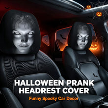 Load image into Gallery viewer, Halloween Ghost Car Headrest Cover Double Sided Spooky Prank Auto Interior Separated Headrest Halloween Party Decor Trick Prop
