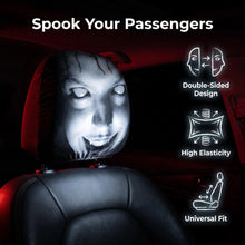 Load image into Gallery viewer, Halloween Ghost Car Headrest Cover Double Sided Stretch Separated Headrest Spooky Prank Auto Interior Decor Party Trick Prop
